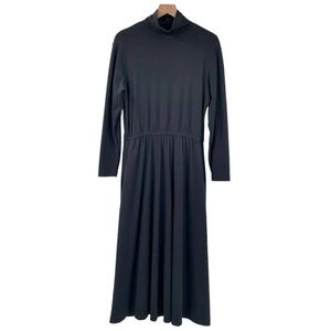 Lands’ End Black Plus Size Long Sleeve High Neck Cotton Knit Midi Dress Size 3X